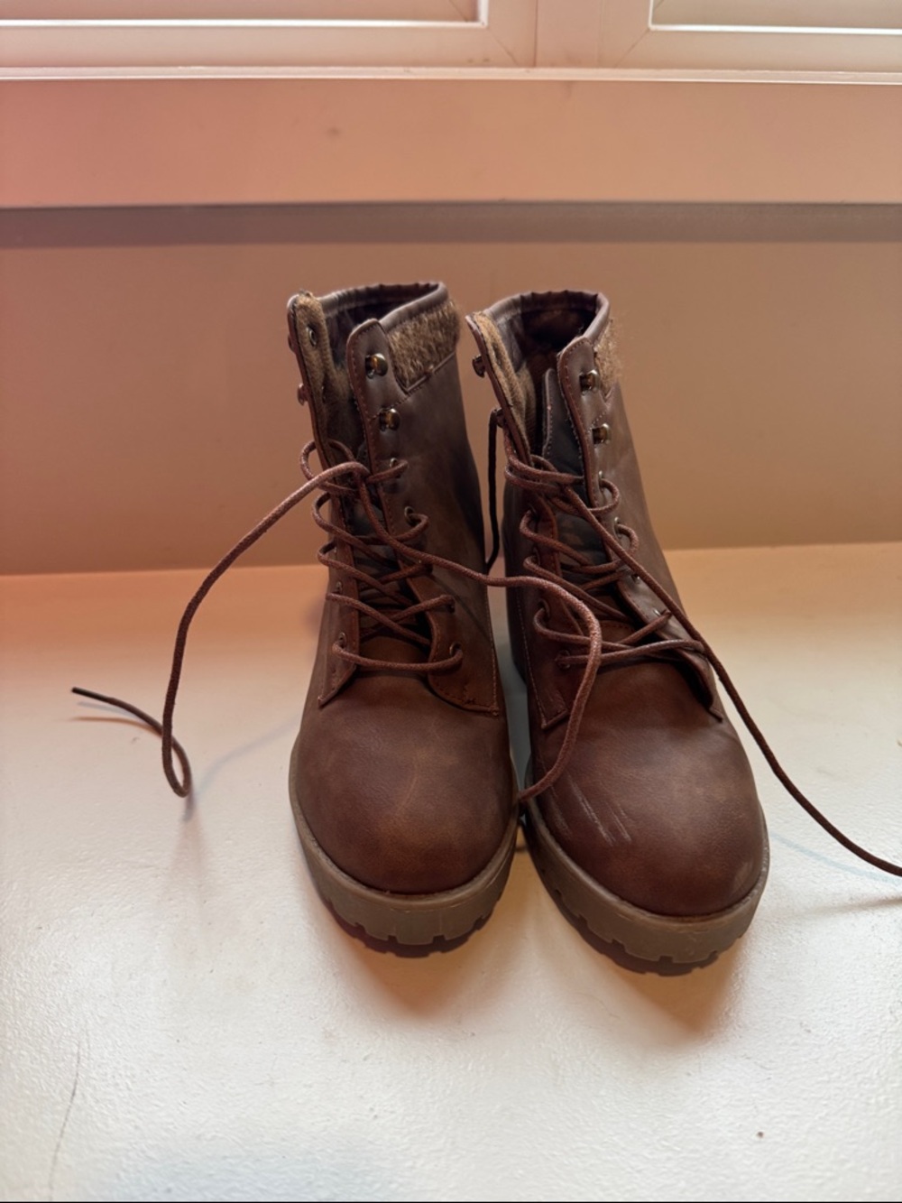 JustFab Brown Lace-Up Ankle Boots